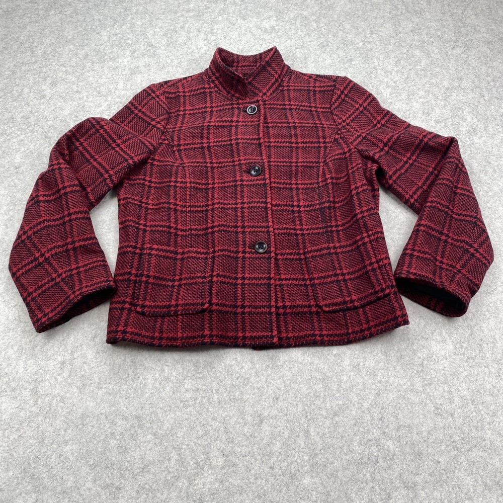 Talbots Jacket Womens 16P Red Plaid Wool Tweed Button Front Short Petite Classic